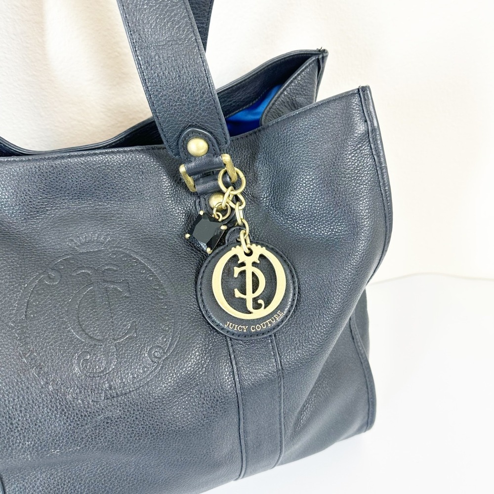 Juicy Couture Black Pebbled Leather Large Tote Bag with Gold Accents - Picture 3 of 13